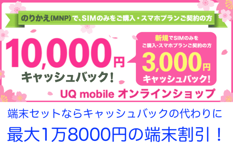 UQモバイルのキャッシュバックとキャンペーンの詳細 UQモバイルのキャッシュバックとキャンペーンの詳細