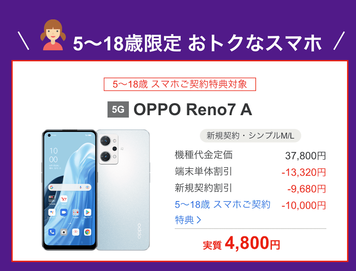 OPPO Reno7A ドリームブルー ワイモバイル版 2台セット スマートフォン