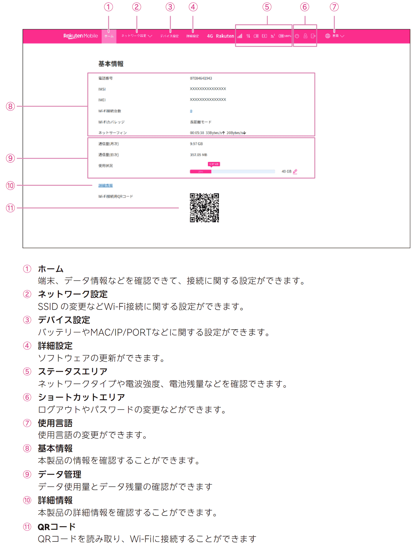 Rakuten WiFi Pocket Platinumの管理画面2
