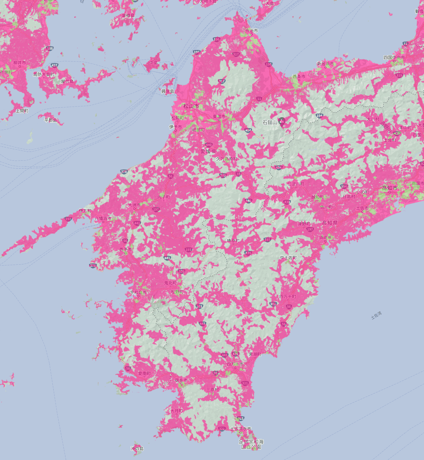 楽天モバイルの愛媛県の電波エリア