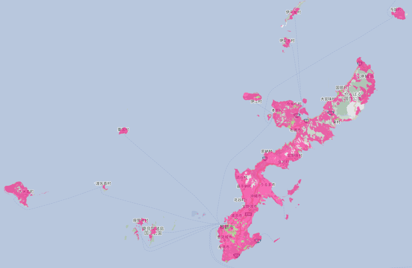 楽天モバイルの沖縄2の電波エリア