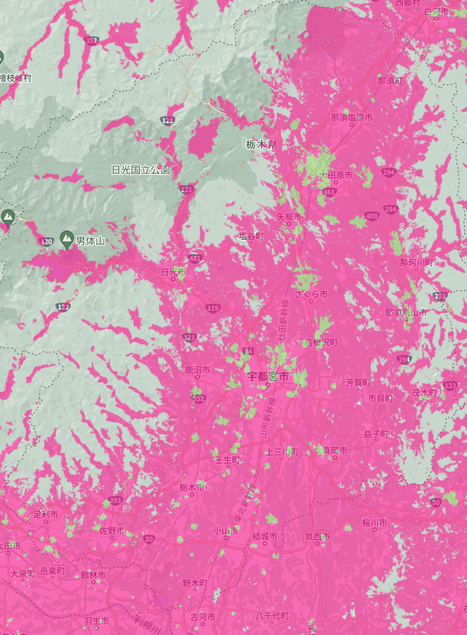 楽天モバイルの栃木県の電波エリア