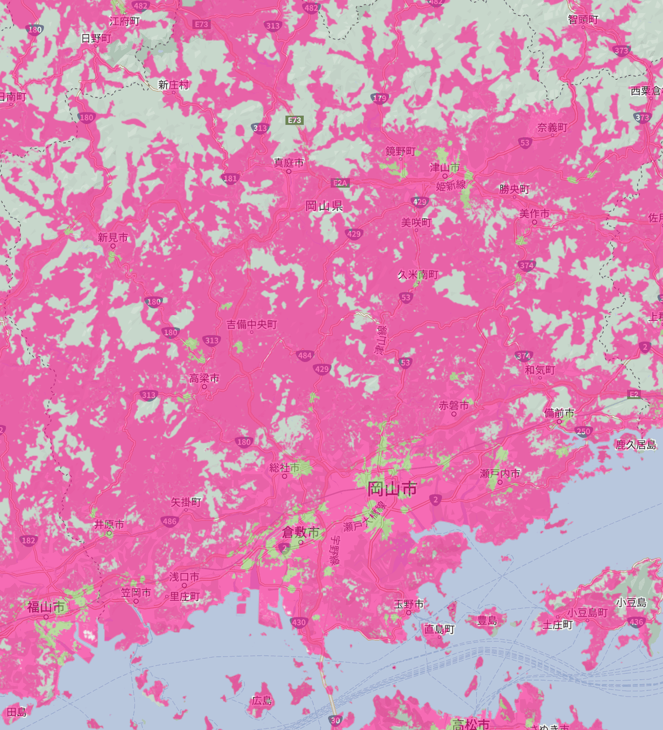 楽天モバイルの岡山県の電波エリア