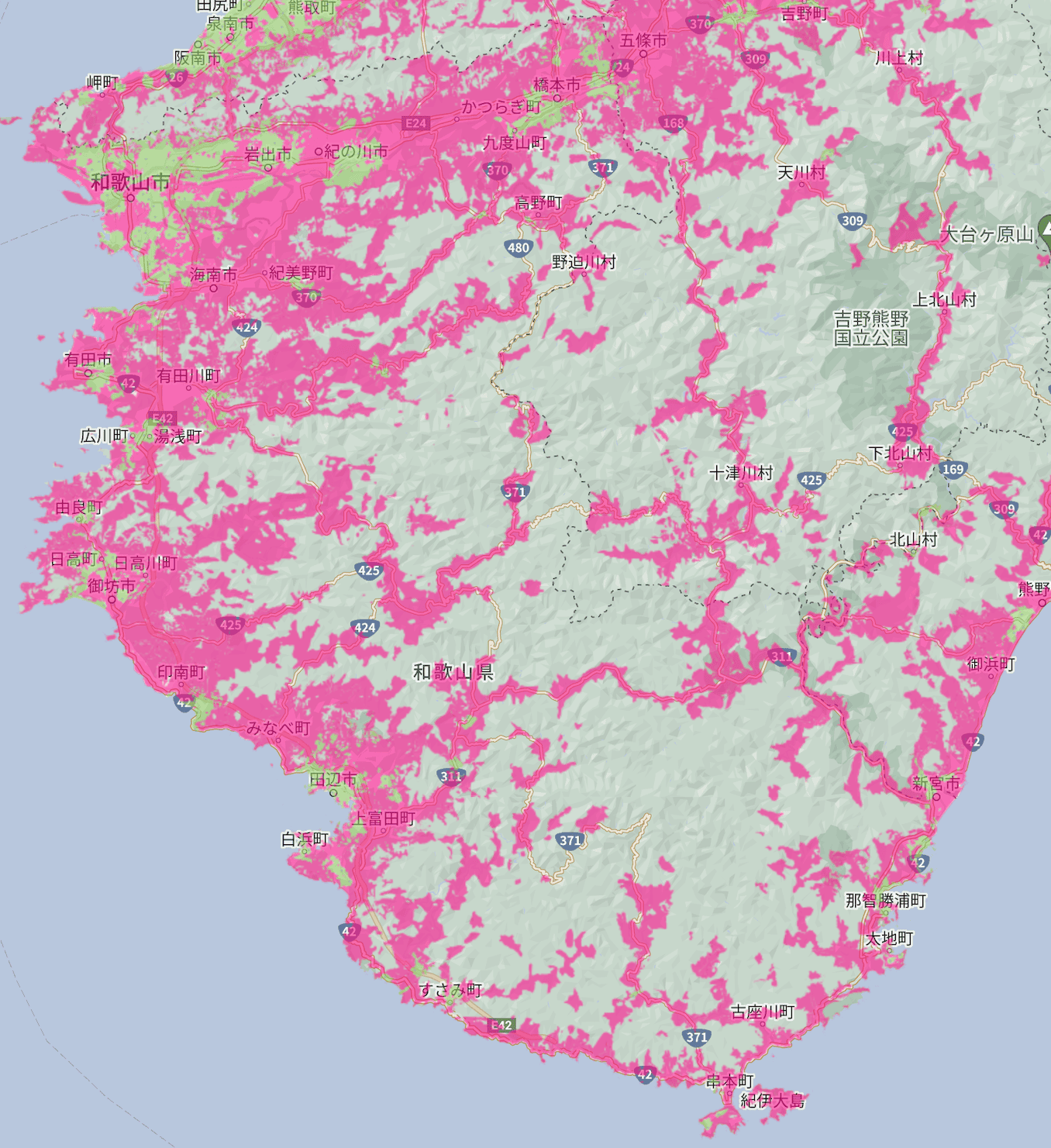 楽天モバイルの和歌山県の電波エリア