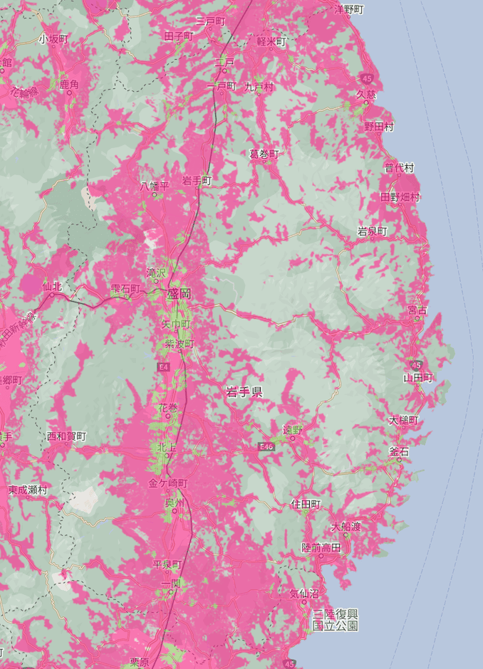 楽天モバイルの岩手県の電波エリア