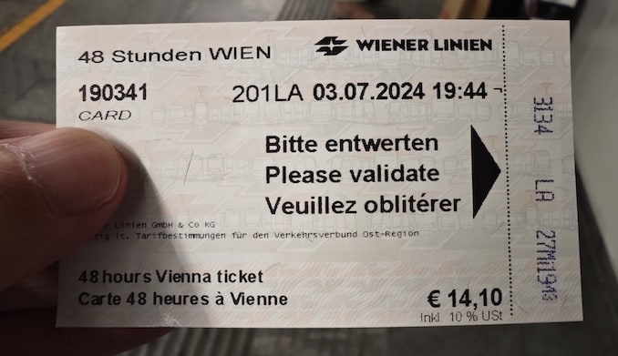 ウィーン市内の48時間有効な切符