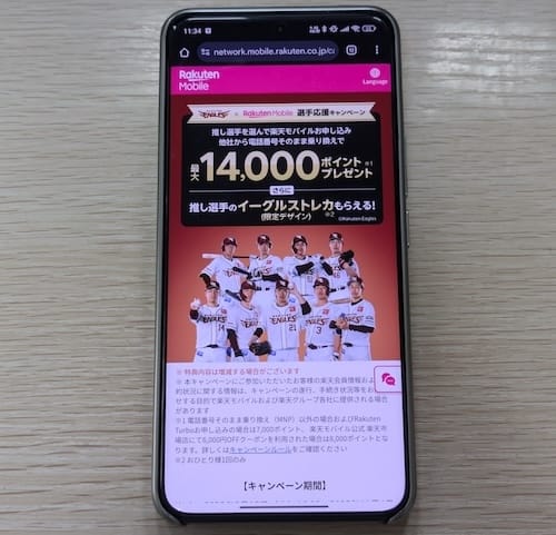 楽天モバイルの楽天イーグルス選手応援キャンペーンの詳細