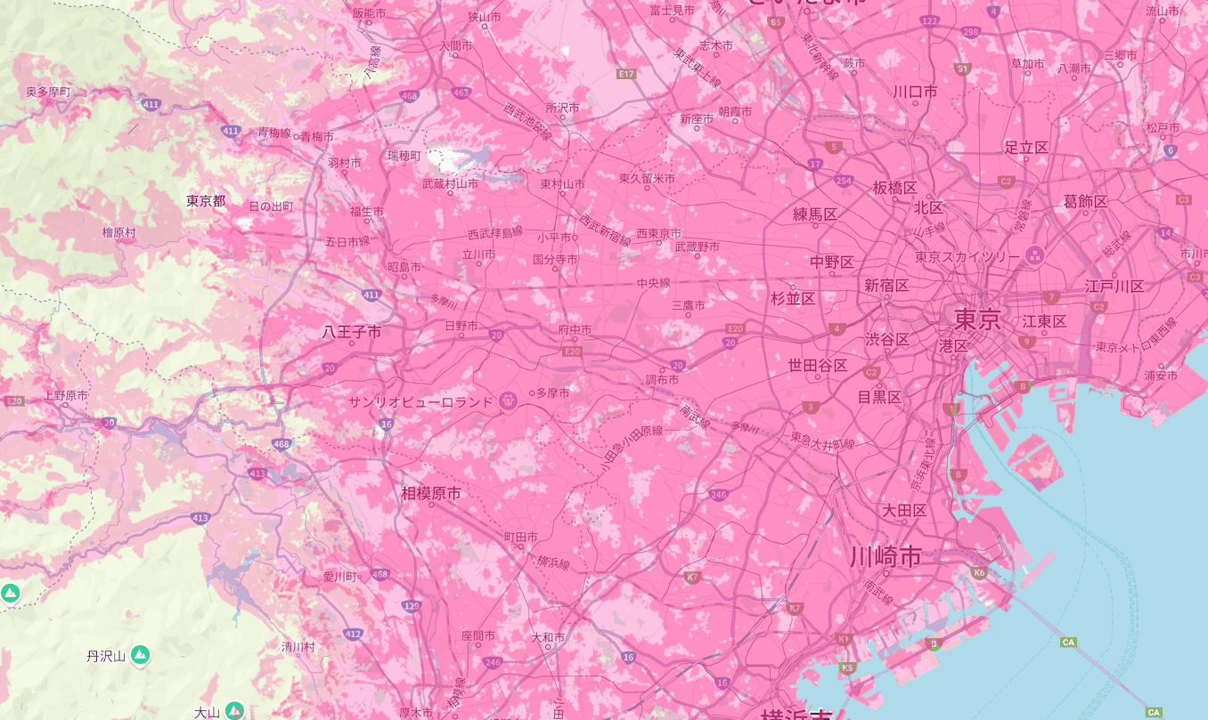 楽天モバイルの東京の電波エリア