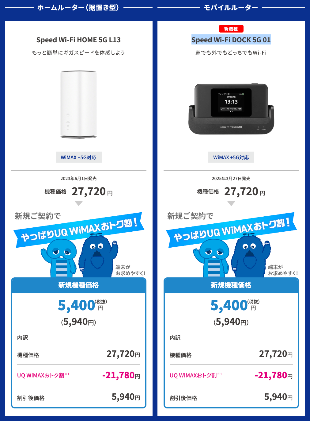 UQ WiMAXの端末割引キャンペーンの詳細