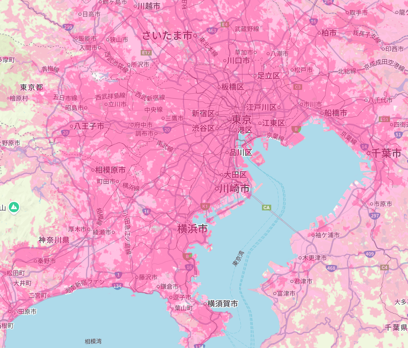 楽天モバイルの東京の2025年の5Gエリアマップ