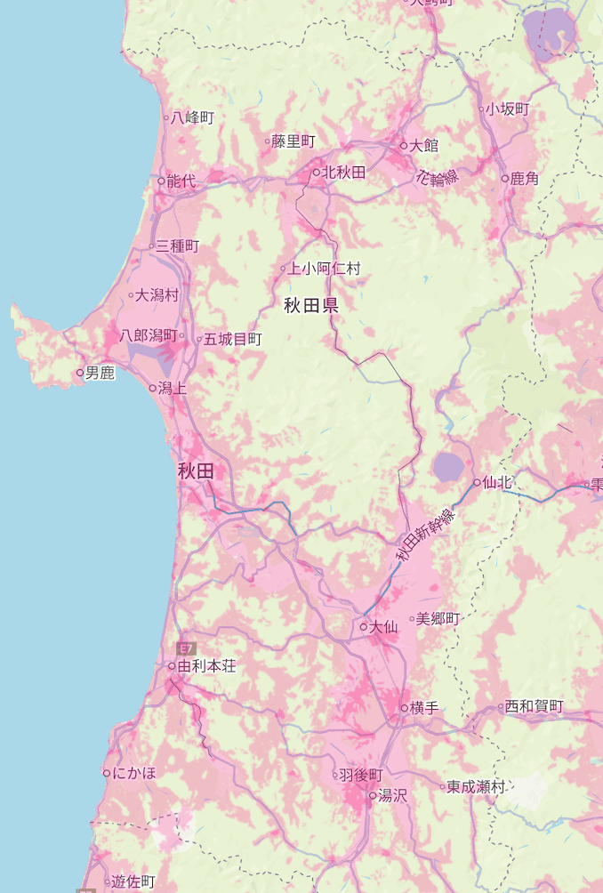楽天モバイルの秋田県の電波エリア