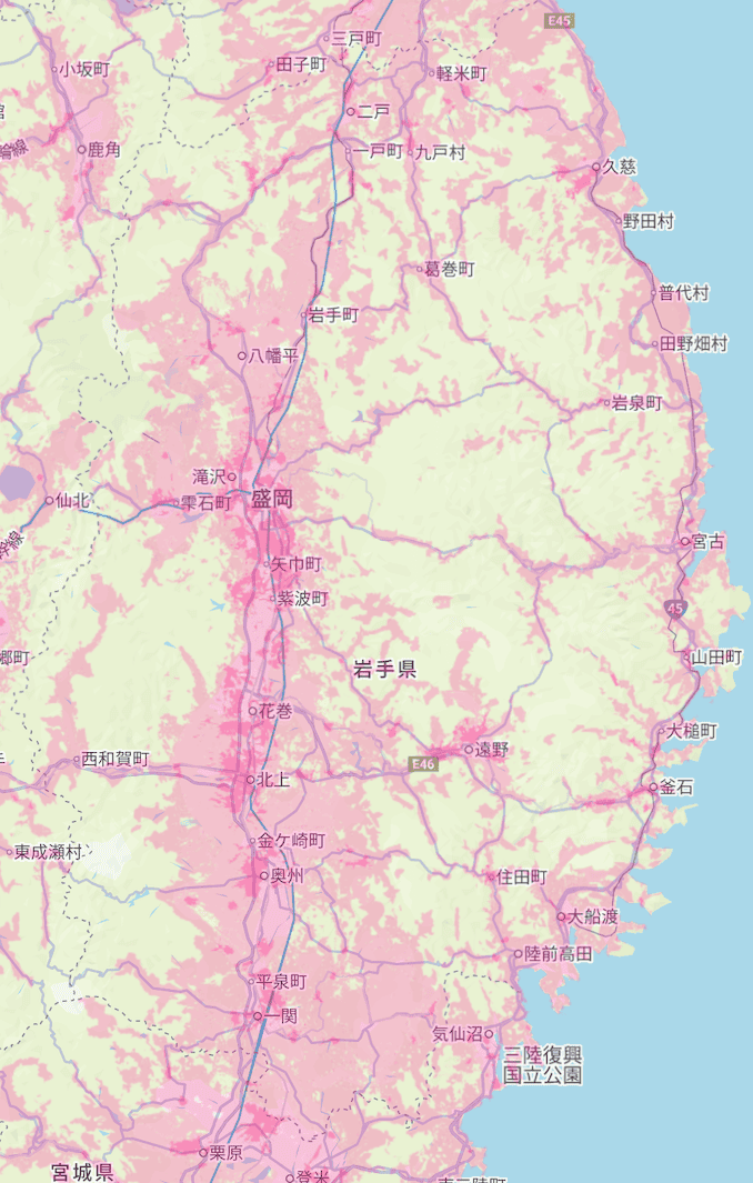 楽天モバイルの岩手県の電波エリア