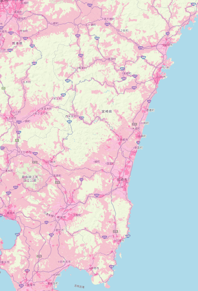 楽天モバイルの宮崎県の電波エリア