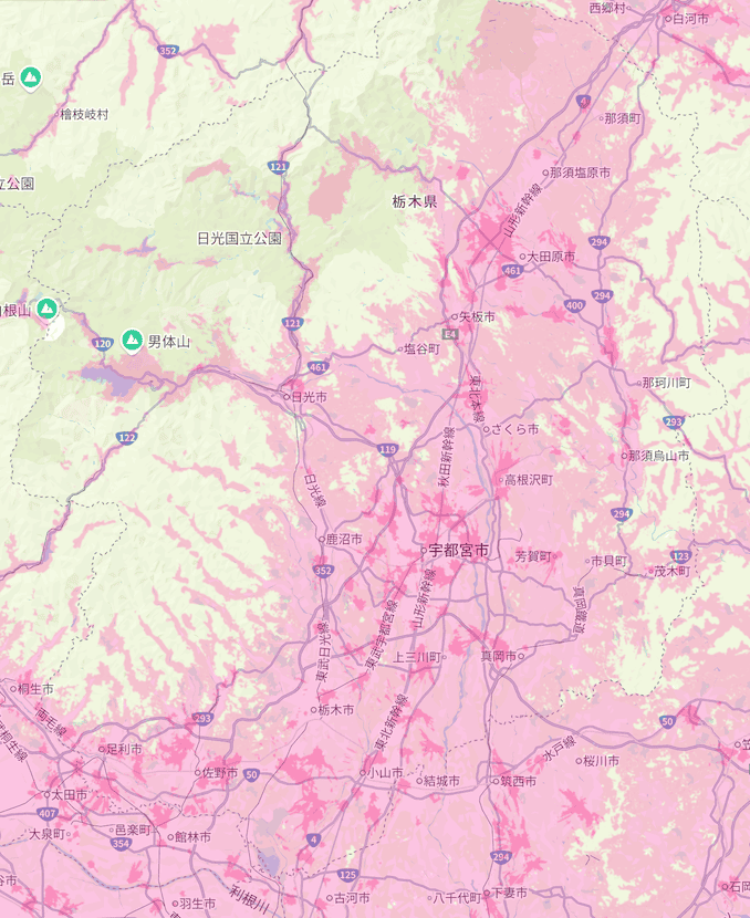 楽天モバイルの栃木県の電波エリア