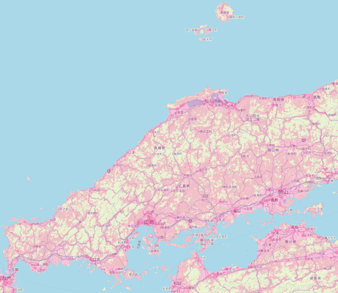 楽天回線エリア(広島、岡山、鳥取、島根、山口)