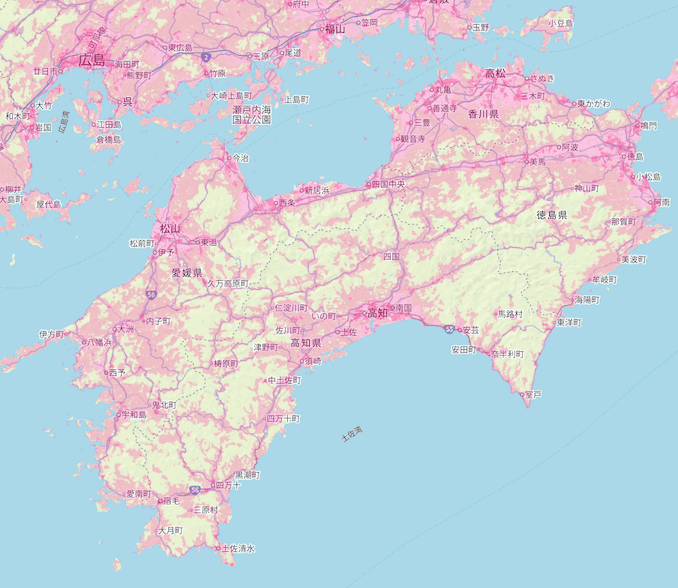 楽天回線エリア(愛媛、高知、香川、徳島)