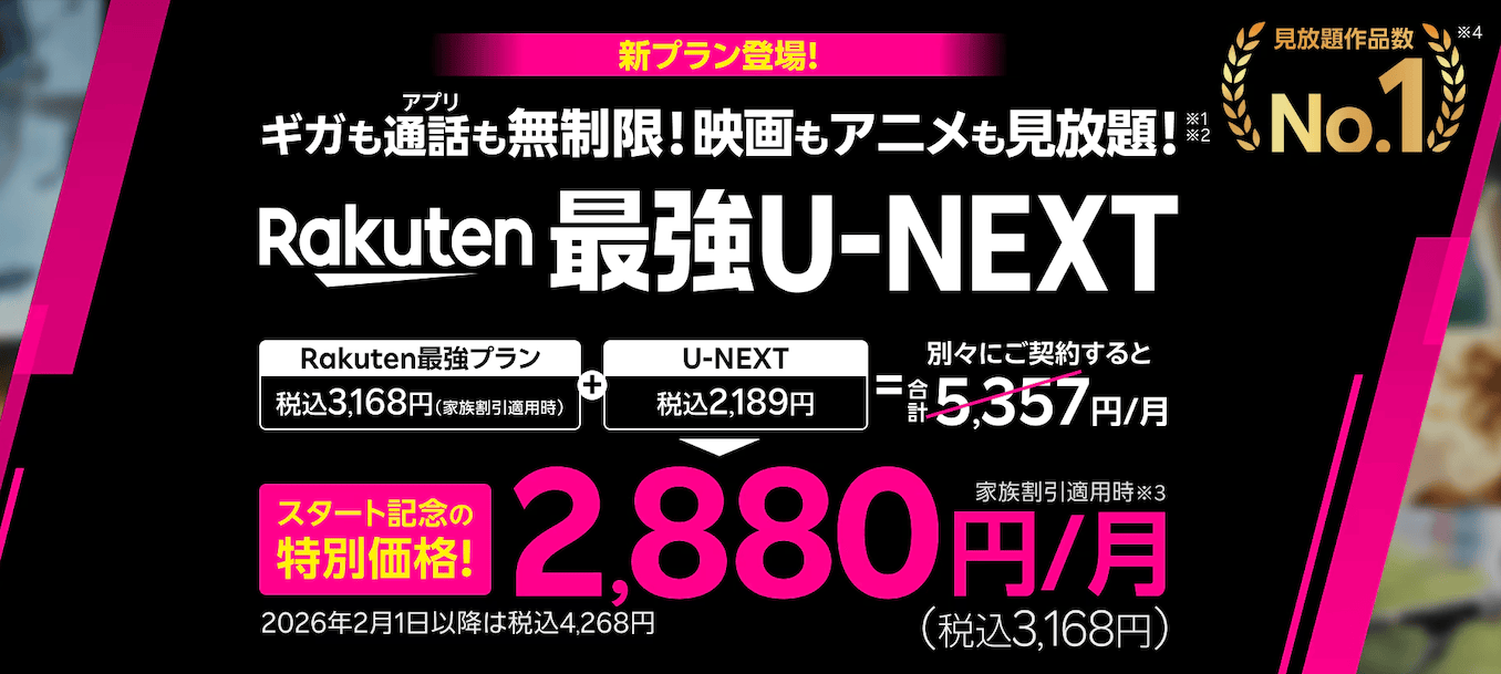 楽天モバイルの最強U-NEXTのキャンペーン詳細