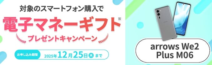 mineoのarrows We2 Plusキャンペーンの詳細