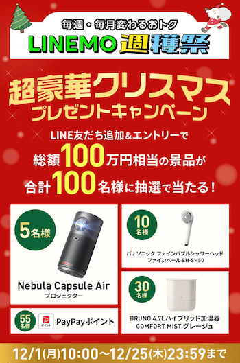 LINEMOの豪華賞品プレゼントキャンペーンの詳細