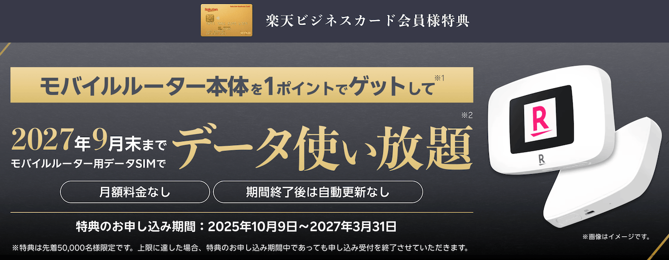 楽天ビジネスカードなら楽天モバイル使い放題の詳細