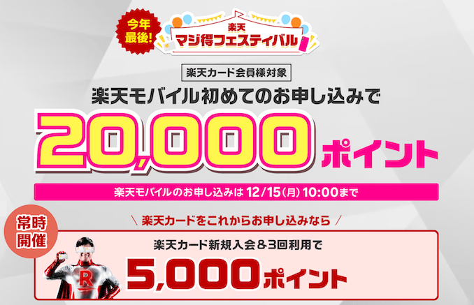 楽天モバイルと楽天カードで30,000ポイント還元キャンペーンの詳細