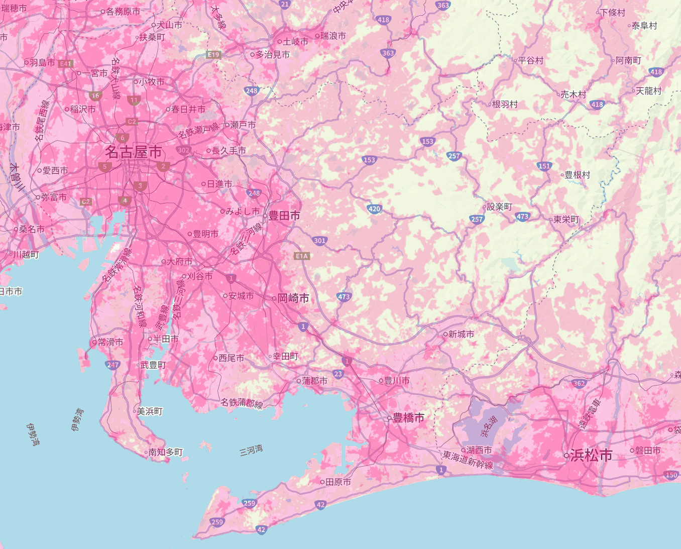 楽天モバイルの愛知県の電波エリア