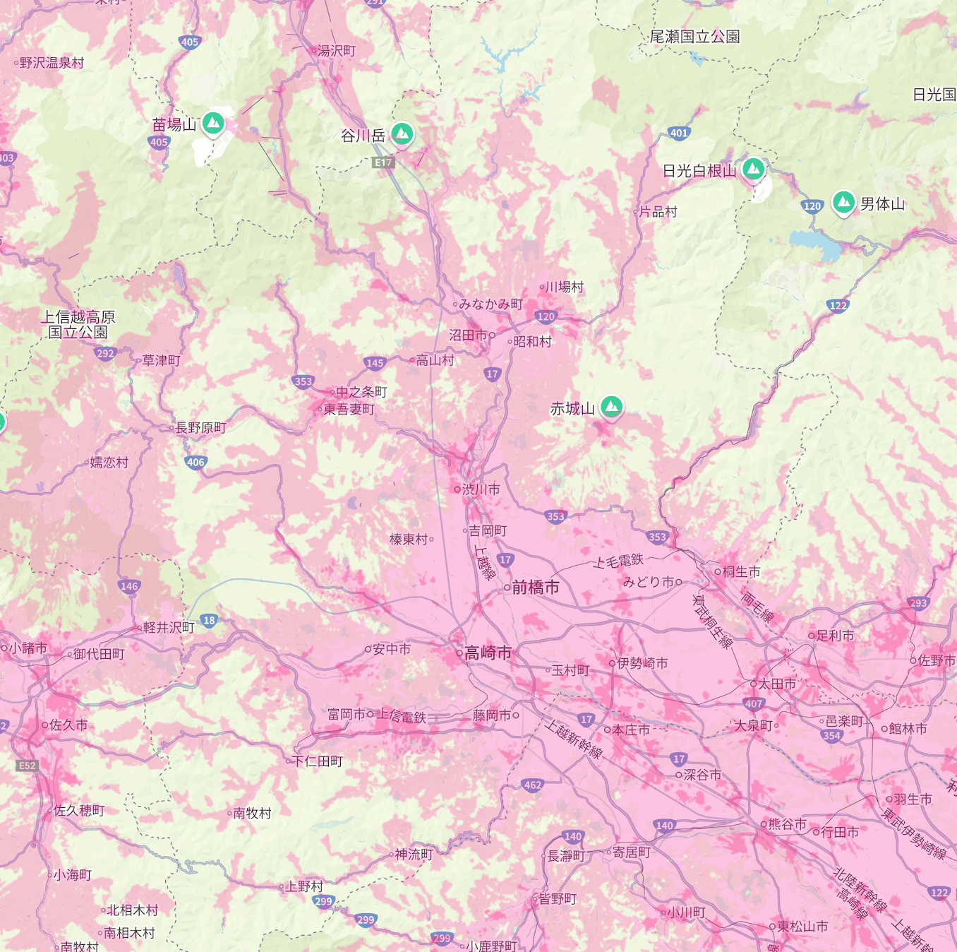 楽天モバイルの群馬県の電波エリア