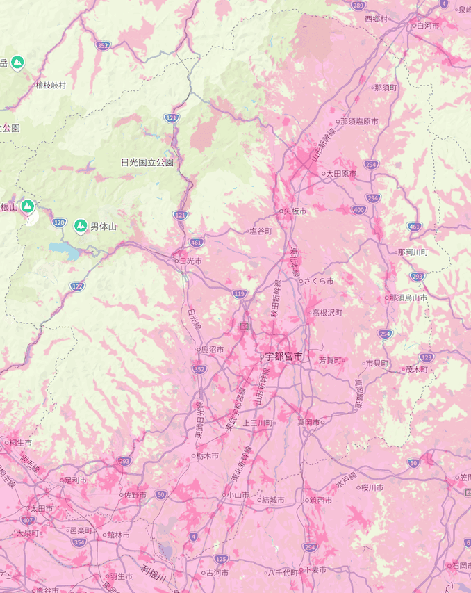 楽天モバイルの栃木県の電波エリア