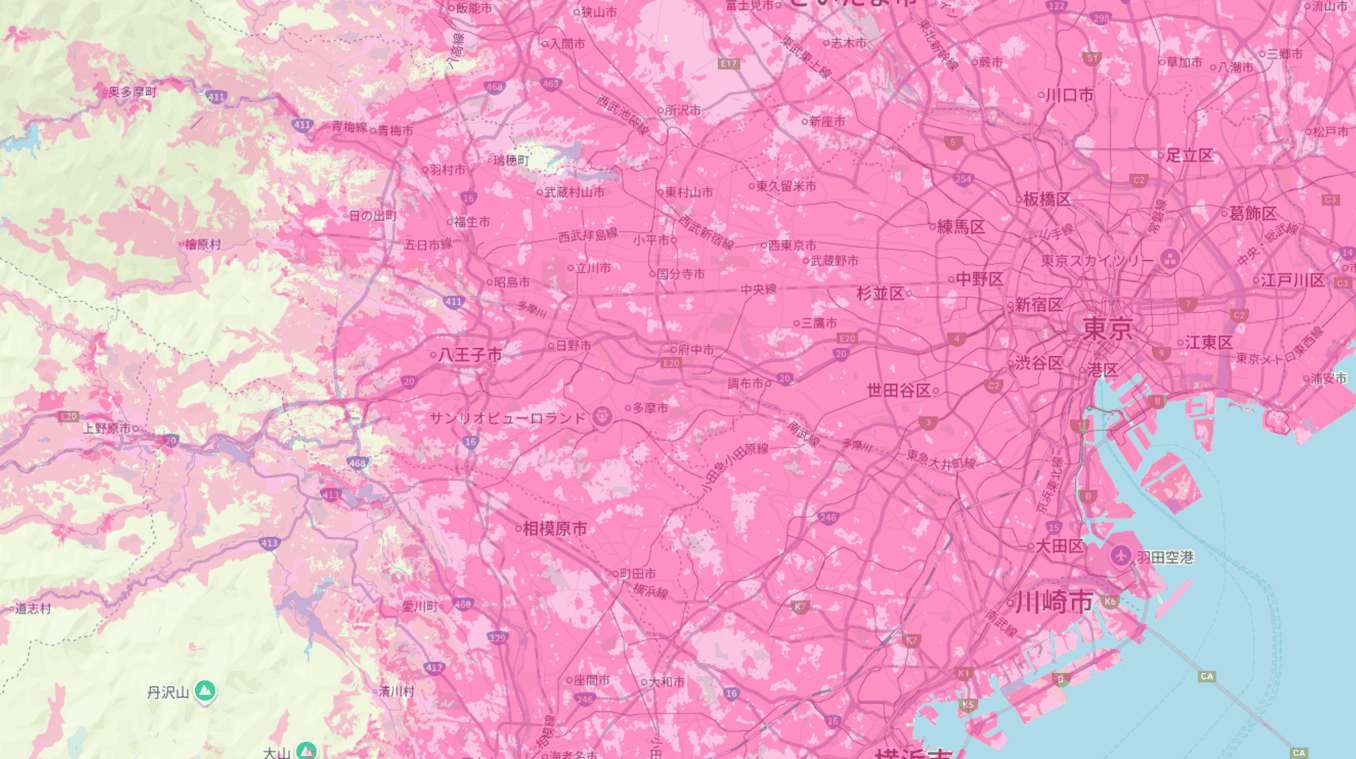 楽天モバイルの東京の電波エリア