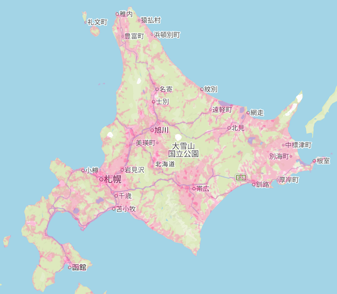 楽天回線エリア(北海道)