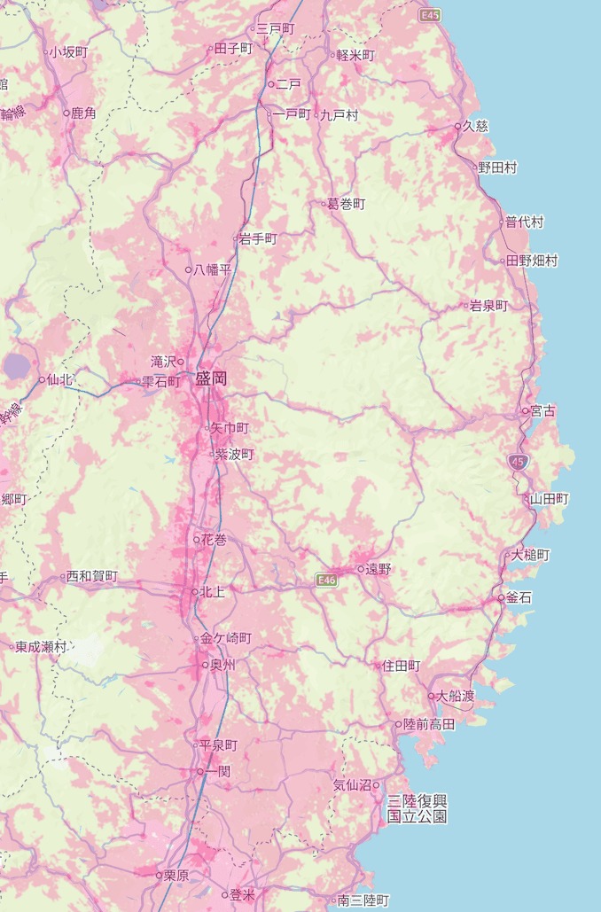 楽天モバイルの岩手県の電波エリア