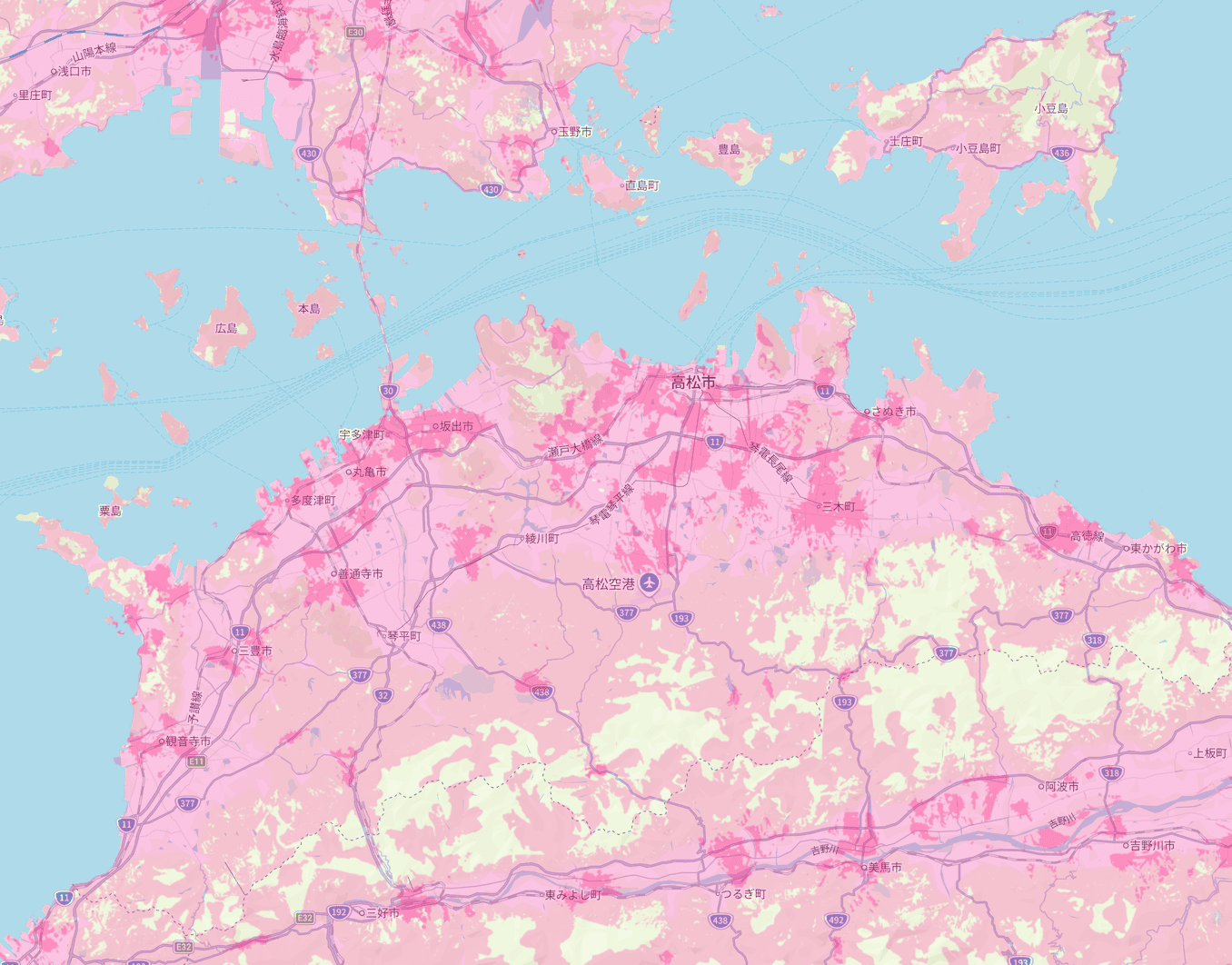 楽天モバイルの香川県の電波エリア