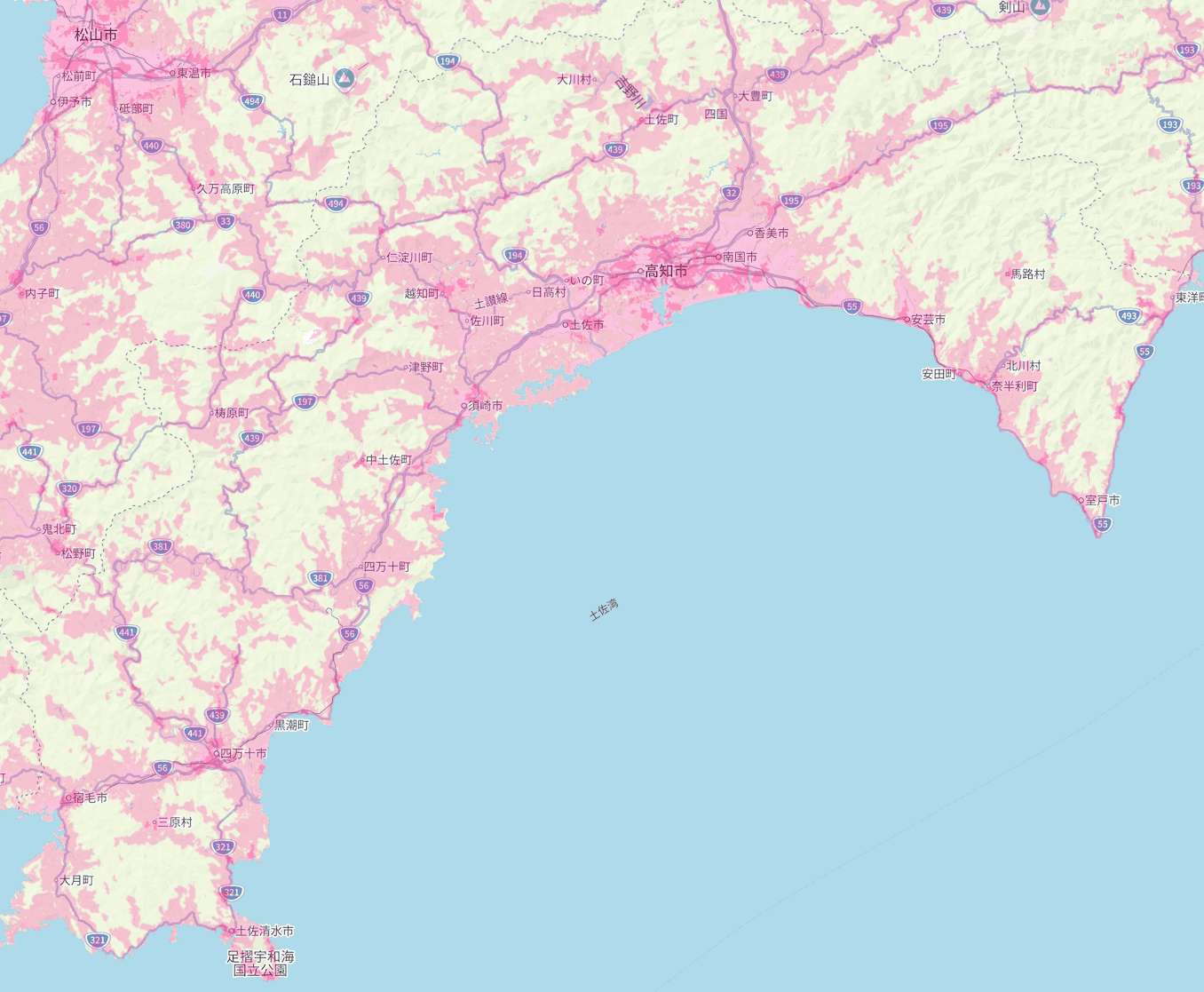 楽天モバイルの高知県の電波エリア