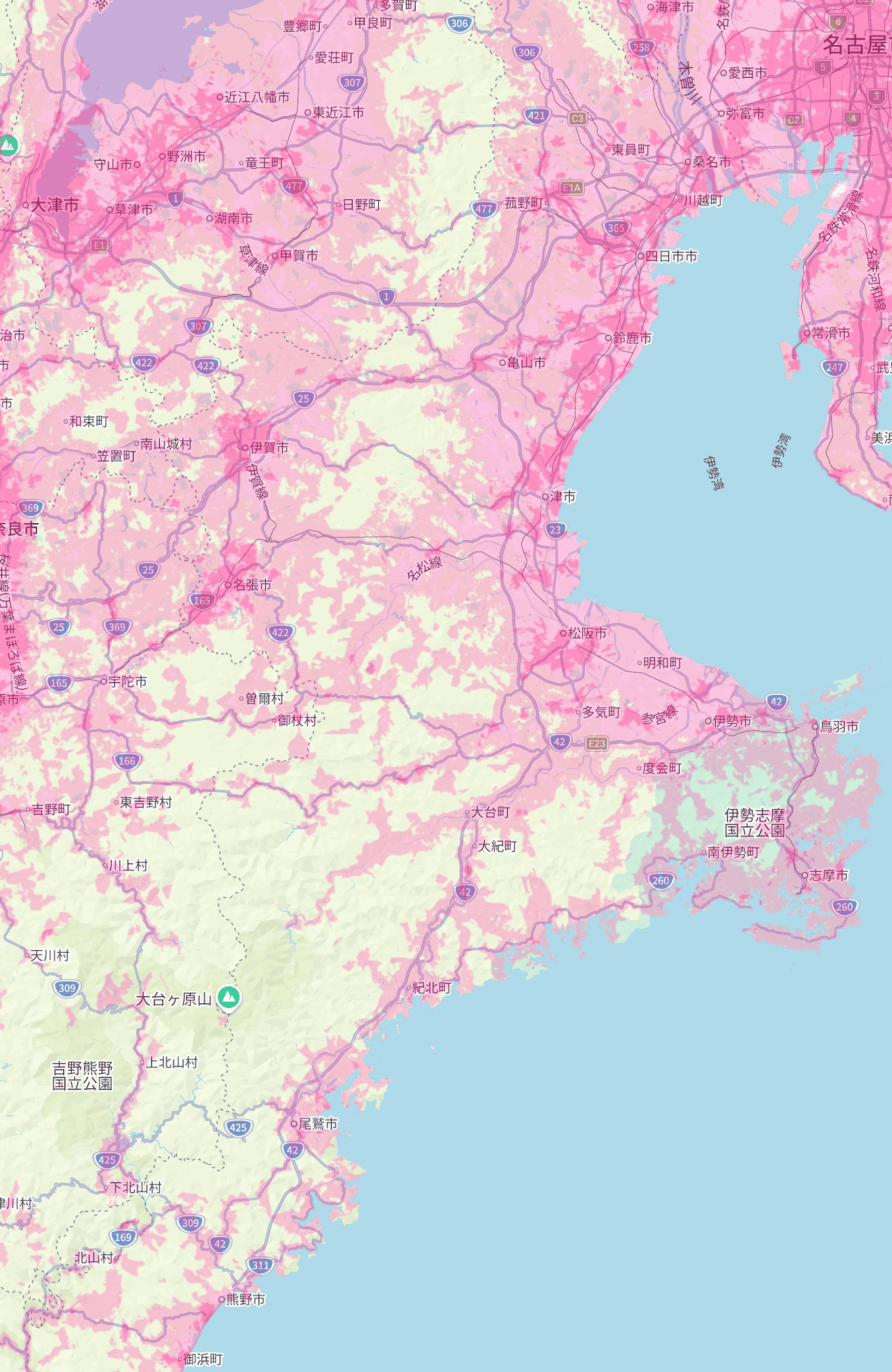 楽天モバイルの三重県の電波エリア