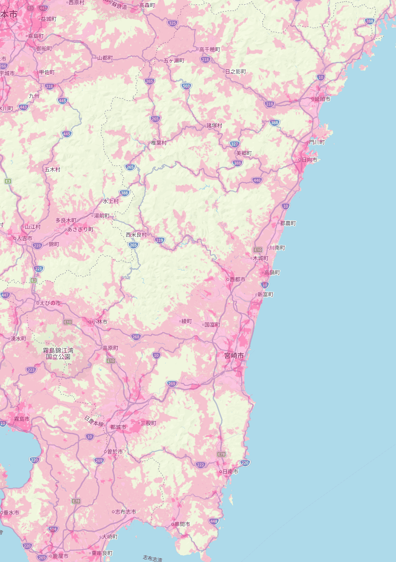 楽天モバイルの宮崎県の電波エリア