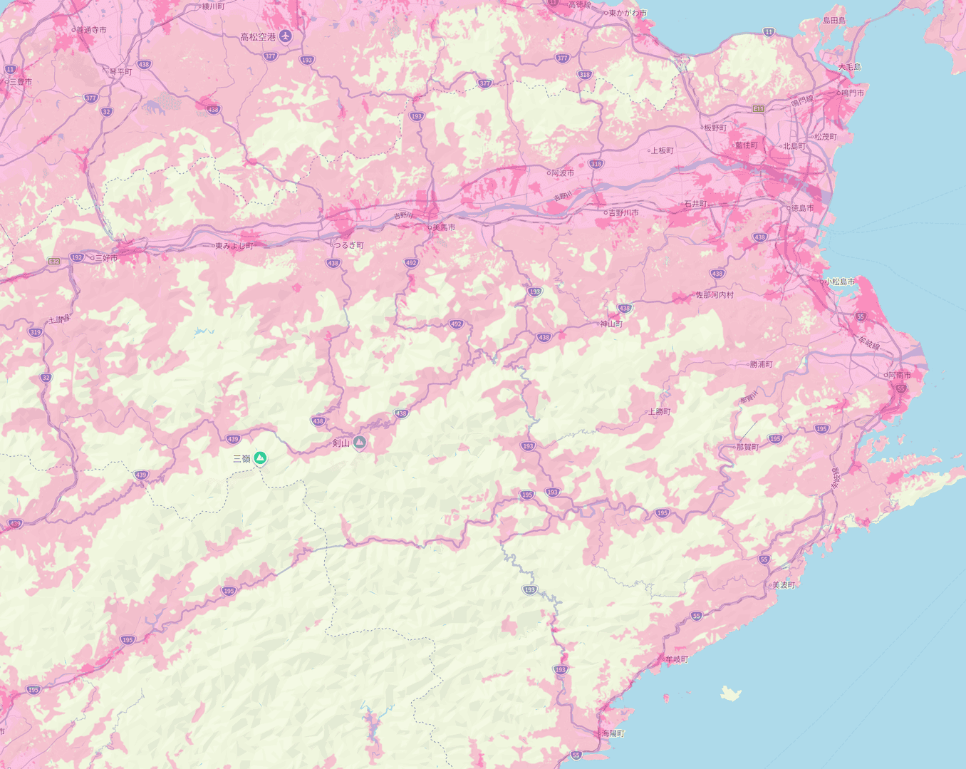楽天モバイルの徳島県の電波エリア