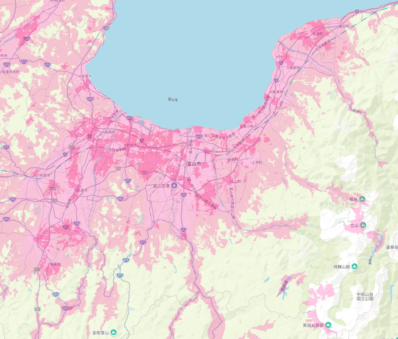 楽天モバイルの富山県の電波エリア