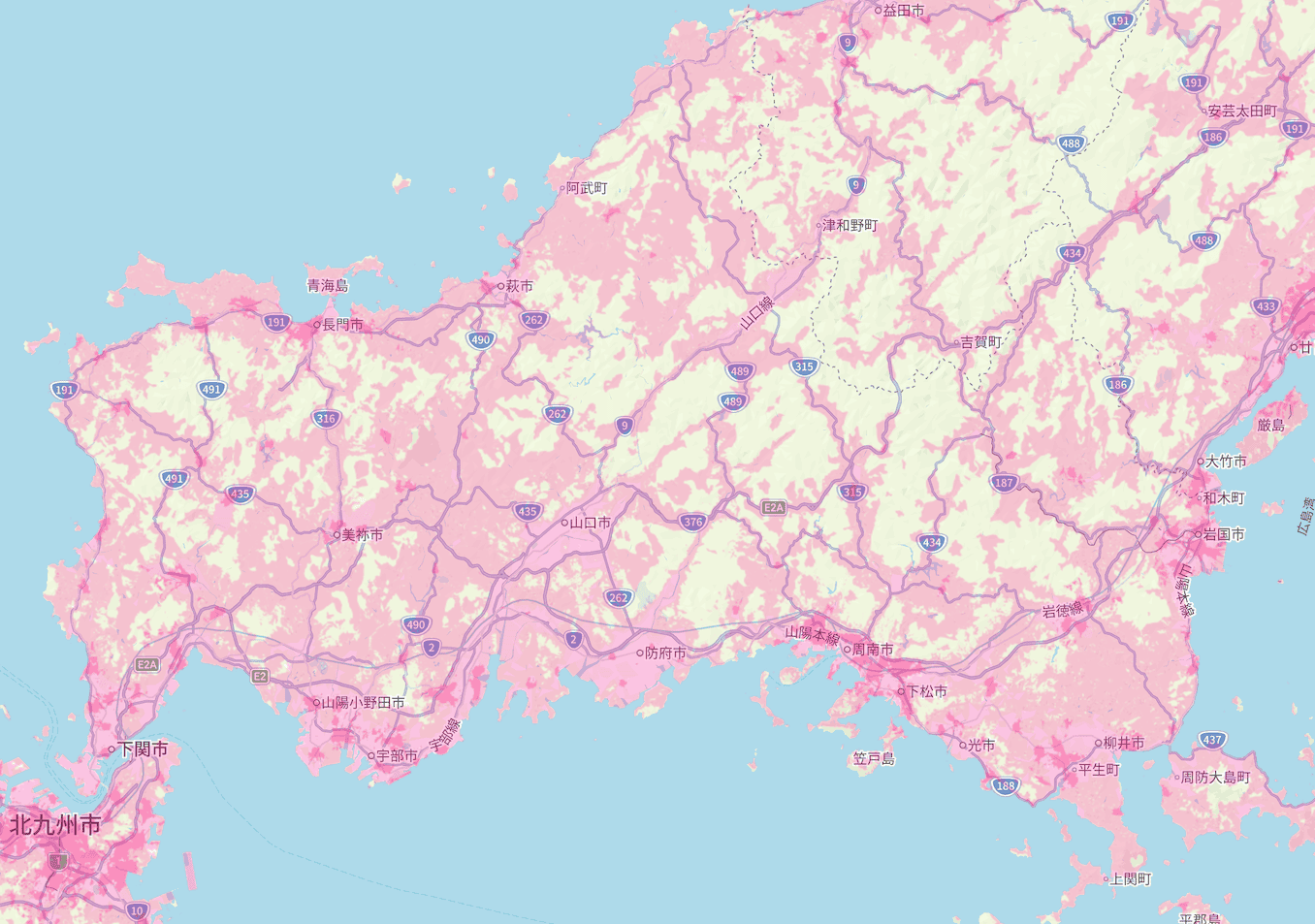 楽天モバイルの山口県の電波エリア