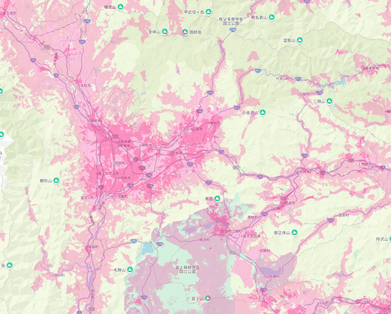 楽天モバイルの山梨県の電波エリア