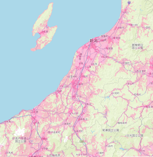 楽天回線エリア(新潟)