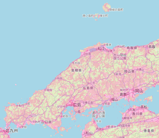 楽天回線エリア(広島、岡山、鳥取、島根、山口)