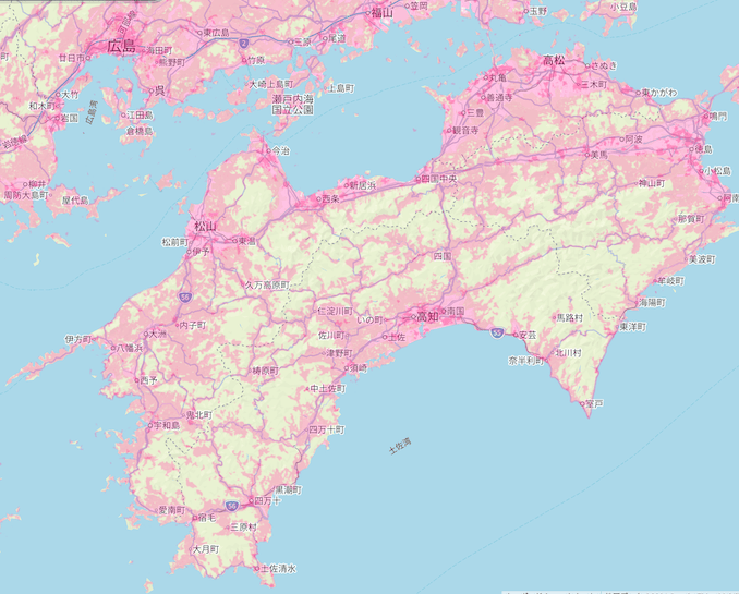 楽天回線エリア(愛媛、高知、香川、徳島)