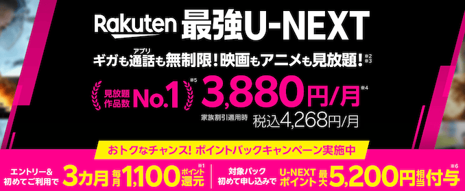 楽天モバイルの最強U-NEXTのキャンペーン詳細