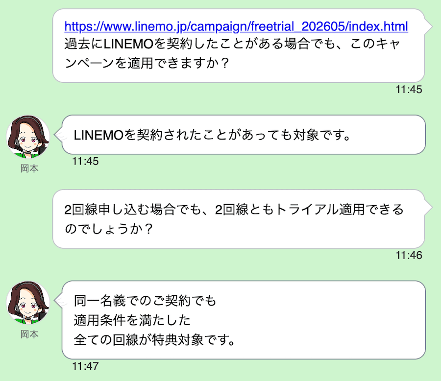 LINEMOの無料トライアルキャンペーンの質問と回答