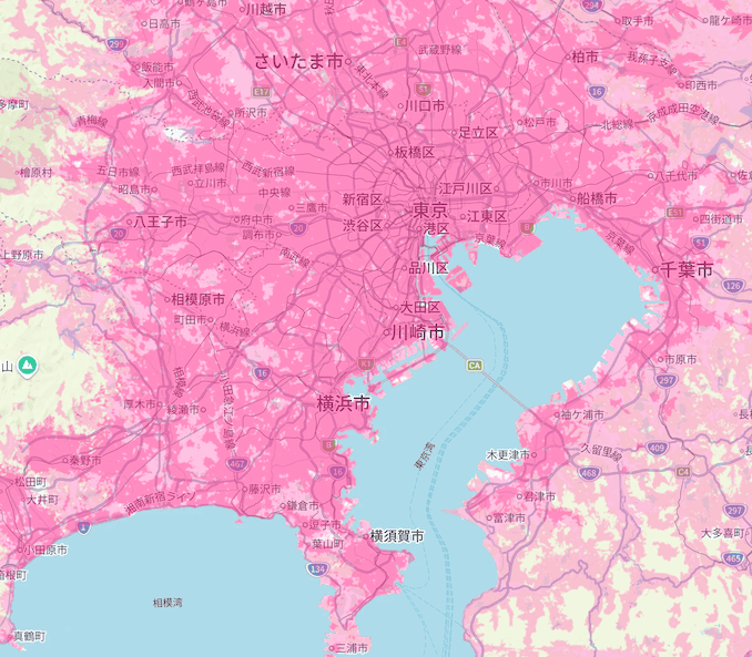 楽天モバイルの東京の2026年の5Gエリアマップ