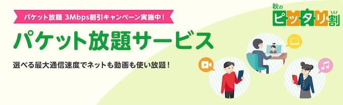mineoのパケット放題3Mbps無料キャンペーンの詳細