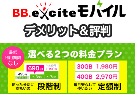 BB.exciteモバイルのデメリットと評判&料金プラン