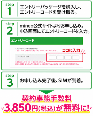 mineoのエントリーパッケージでの申し込み